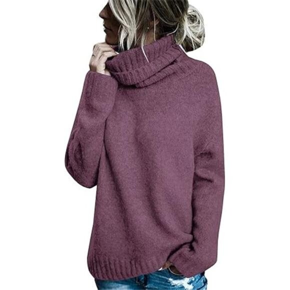 Women's Oversized Turtleneck Pullover – Cable Knit Long Sleeve Sweater Top - Picture 5 of 5